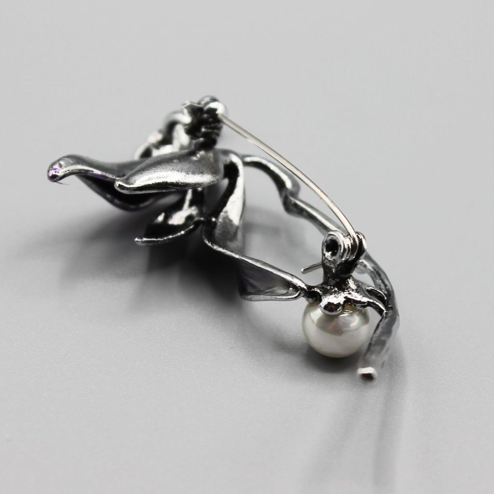 Lotus flower purple pin brooch jewelry fashion white pearl beautiful elegant - Picture 10 of 11